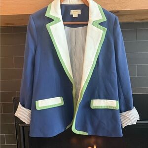 Anthropologie Blue Blazer with Green and White Trim